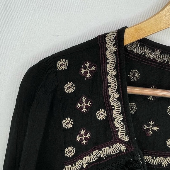 AEO American Eagle Outfitters Mini Dress Women’s L Black Embroidered Bohemian - Picture 5 of 16